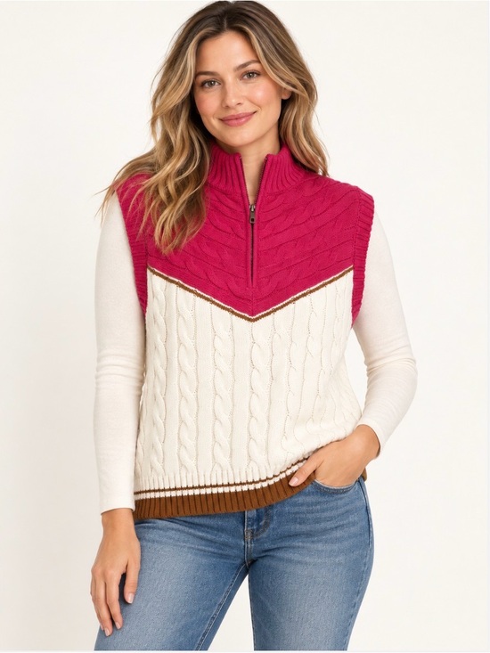 Anthropologie Sweaters - NWT Anthropologie Maeve Varsity Stripe Pink Ivory Brown Poncho Sweater Vest S/M